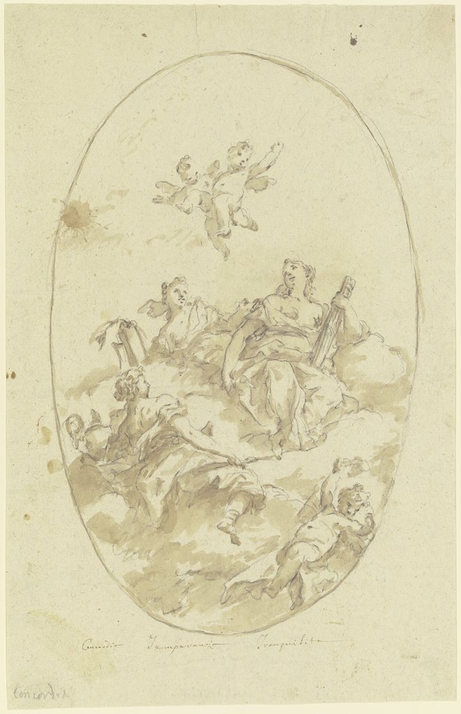 Allegorische Figurengruppe auf Wolken (Concordia, Temperanza und Tranquilità), Gaspare Diziani