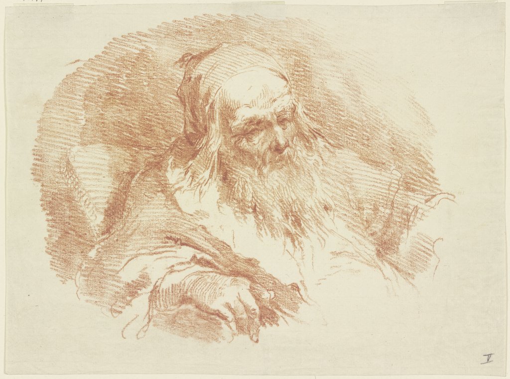 Studienkopf eines bärtigen alten Mannes, Giovanni Battista Tiepolo;  Schule