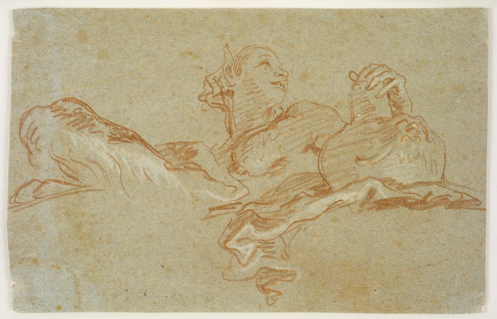 Weiblicher Faun mit Amphore, in Untersicht, Giovanni Domenico Tiepolo, nach Giovanni Battista Tiepolo