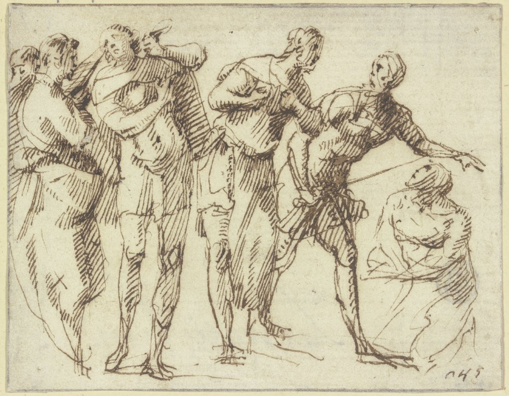 Eine Gruppe zusammenstehender Männer und einer knienden Frau (Christus und die Ehebrecherin?), Giuseppe Porta;   ?