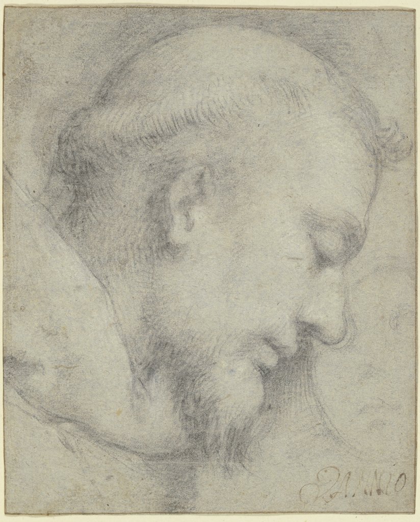Gesenkter Kopf eines Mönches im Profil nach rechts, daneben ein skizzierter Kopf en face, Francesco Vanni;   ?, Francesco Vanni;  Nachfolge