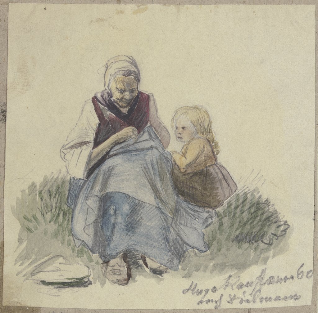 Großmutter, nähend, und Kind, Hugo Kauffmann, nach Jakob Fürchtegott Dielmann