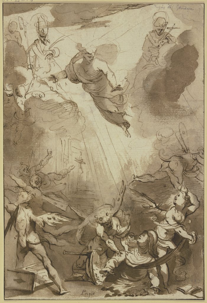 Teufel plagen eine Heilige und werden von einem Engel verjagt, Francesco Merano