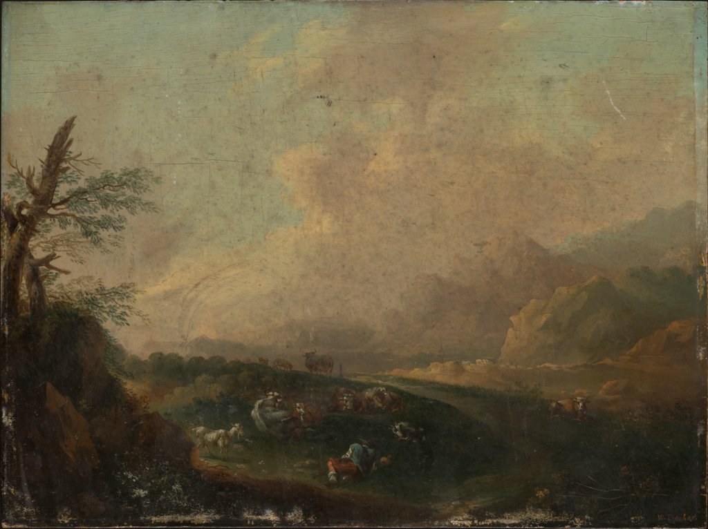 Landschaft mit schlafendem Hirte mit seiner Herde, Johann Wilhelm Becker