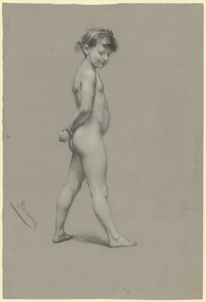 Akt nach einem kleinem Mädchen, in ganzer Figur nach rechts, Johann Heinrich Hasselhorst
