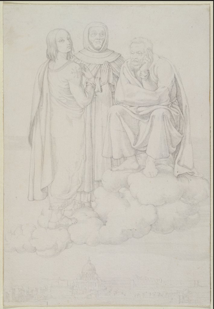 Raffael, Fra Angelico und Michelangelo auf einer Wolke über Rom, Franz Pforr