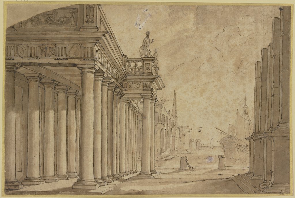 Seehafen, links eine Säulenhalle, Ottavio Viviani