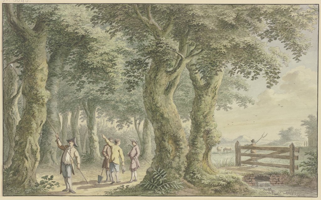 Landschaft mit Bäumen, Weidegatter und Figuren, Gerard van Rossum