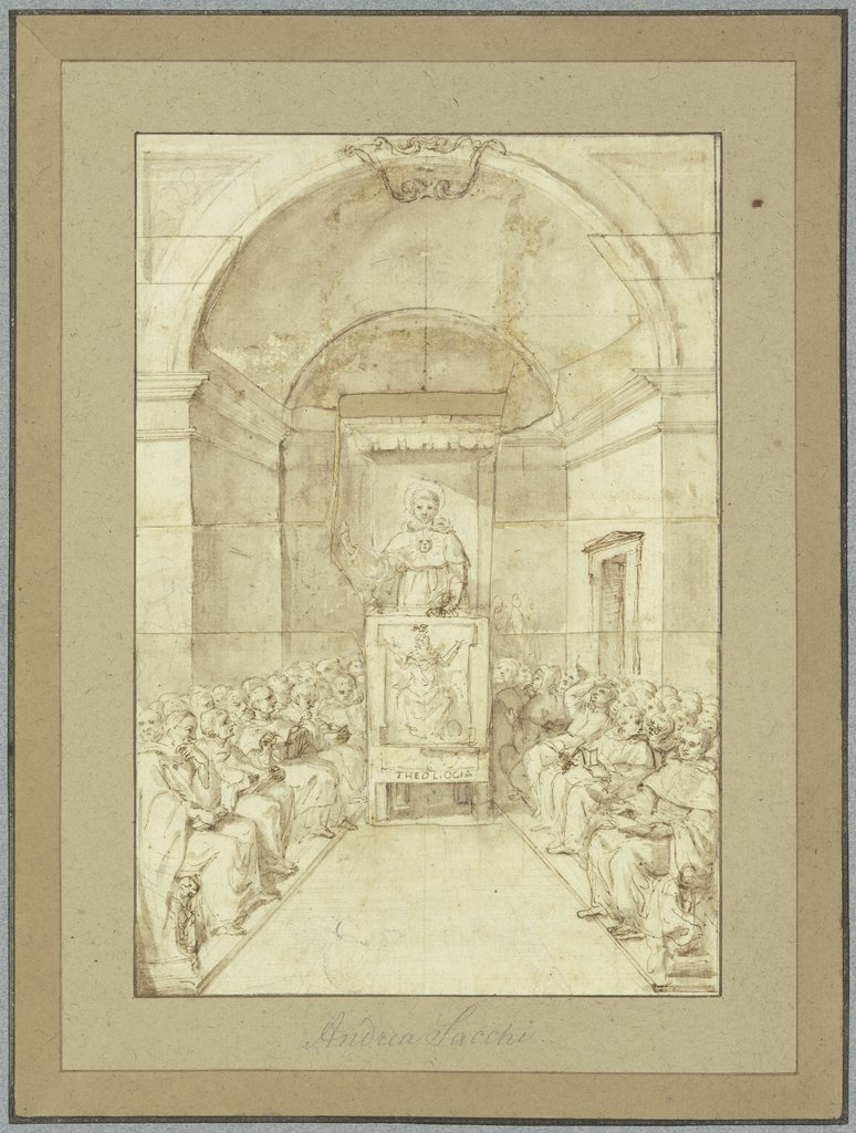Der Heilige Antonius von Padua predigt vor einer Versammlung von Geistlichen, Andrea Sacchi;   ?