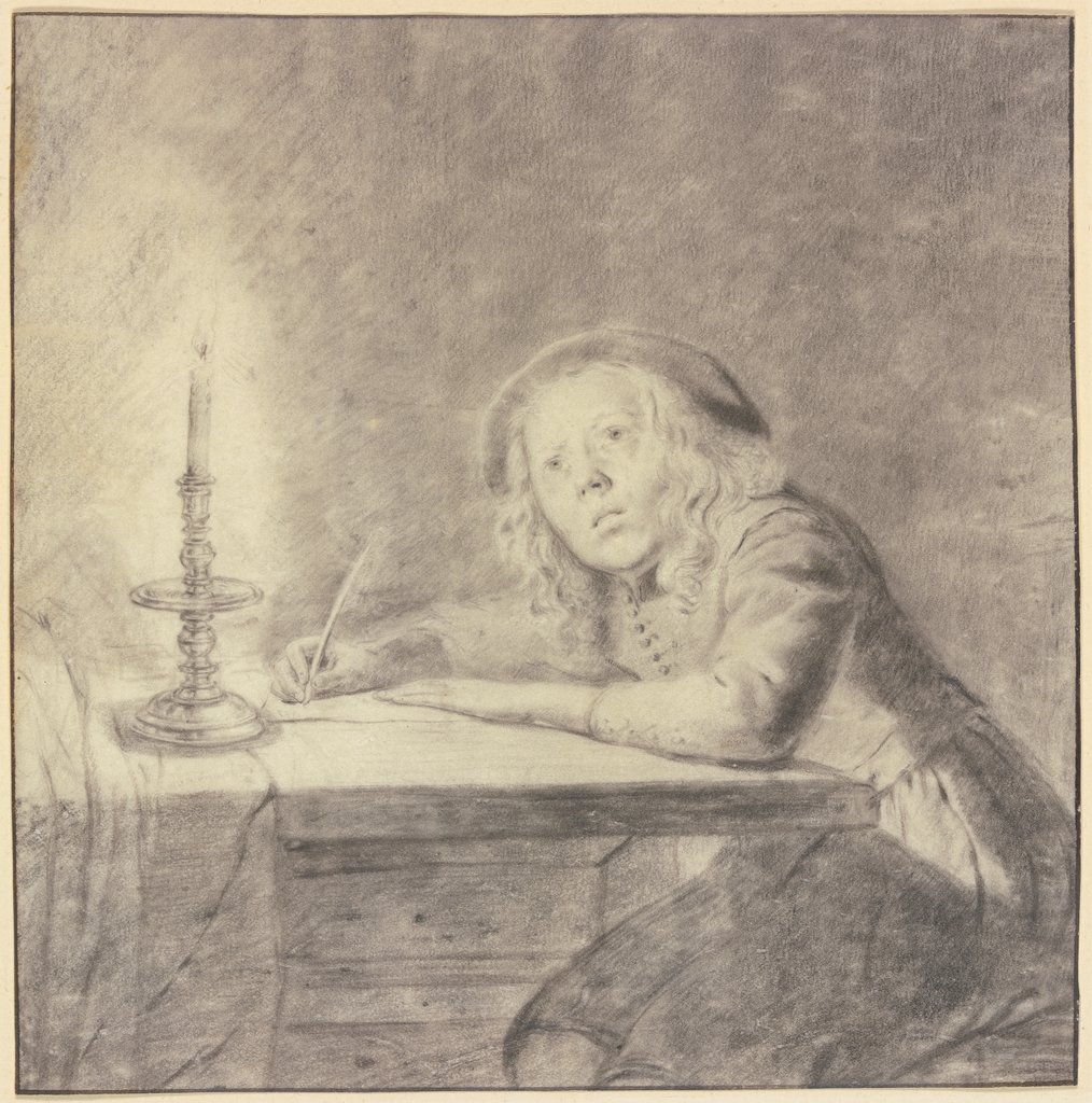 Knabe, bei Licht schreibend, Pieter Cornelisz. van Slingeland