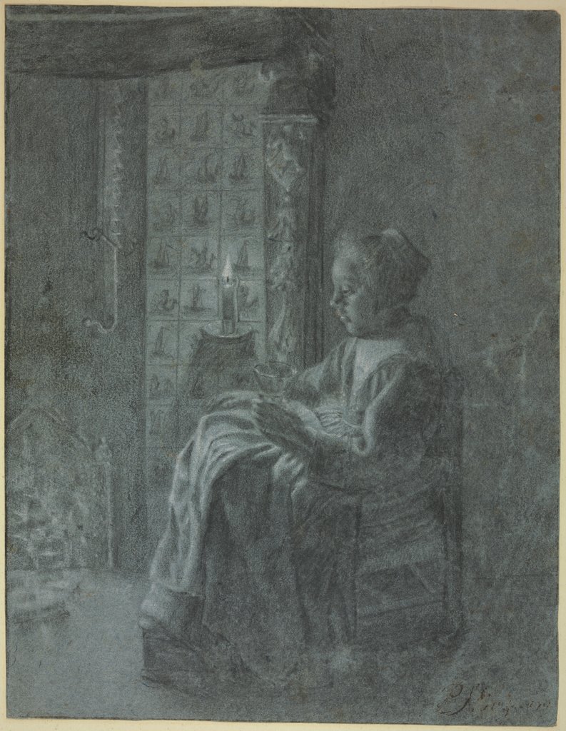 Sitzende junge Frau bei Kerzenschein mit einem Glas in der Hand, Pieter Cornelisz. van Slingeland