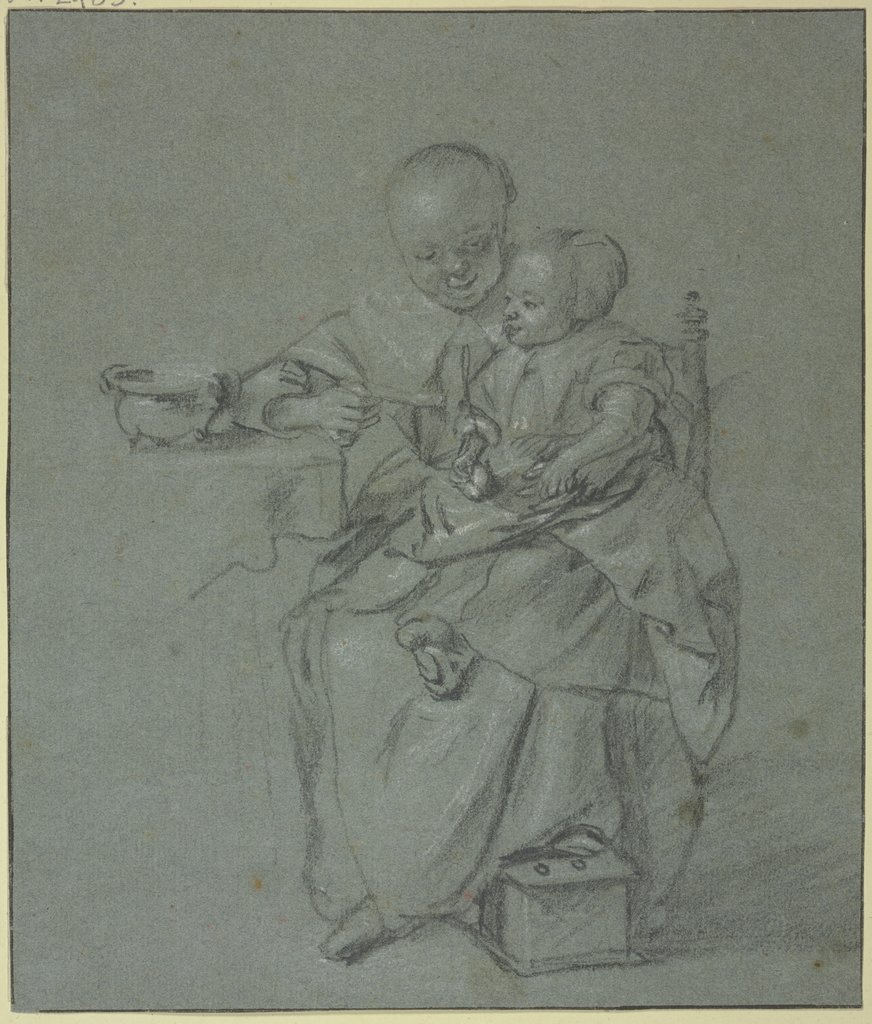 Eine Frau gibt einem Kind zu essen, Pieter Cornelisz. van Slingeland