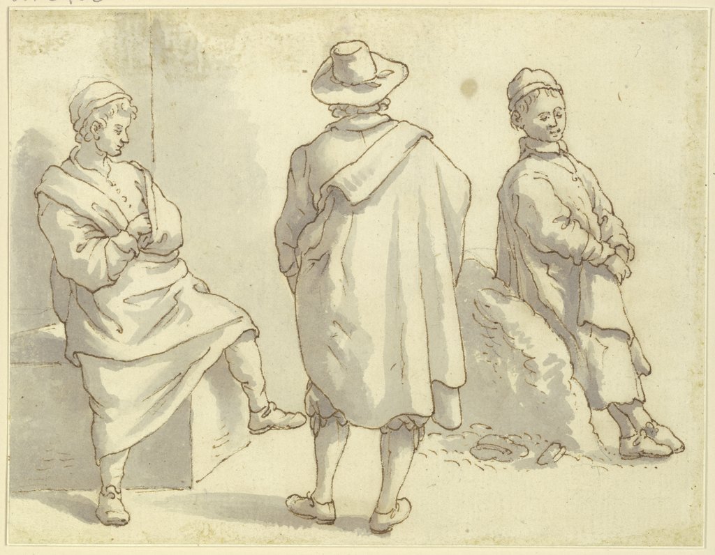 Zwei Matrosen und ein Herr in Hut und Mantel, Stefano della Bella