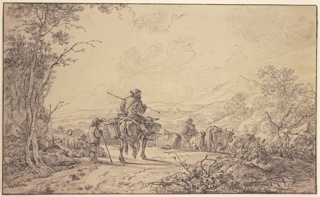 Hirten mit Vieh in einer Landschaft, Abraham van Strij