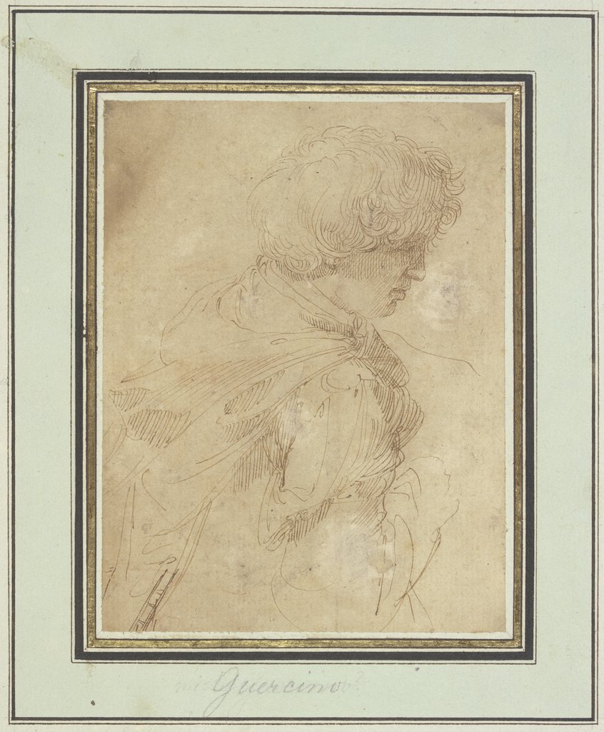 Junger Mann mit vom Haar verschatteten Antlitz im Profil nach rechts, Guercino (Giovanni Francesco Barbieri);   ?