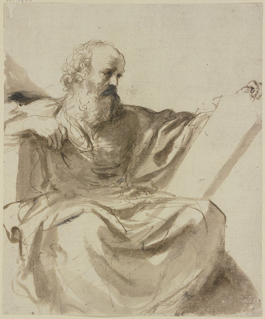 Bärtiger sitzender Prophet, auf einer Tafel lesend, Kniestück nach rechts, Guercino (Giovanni Francesco Barbieri)