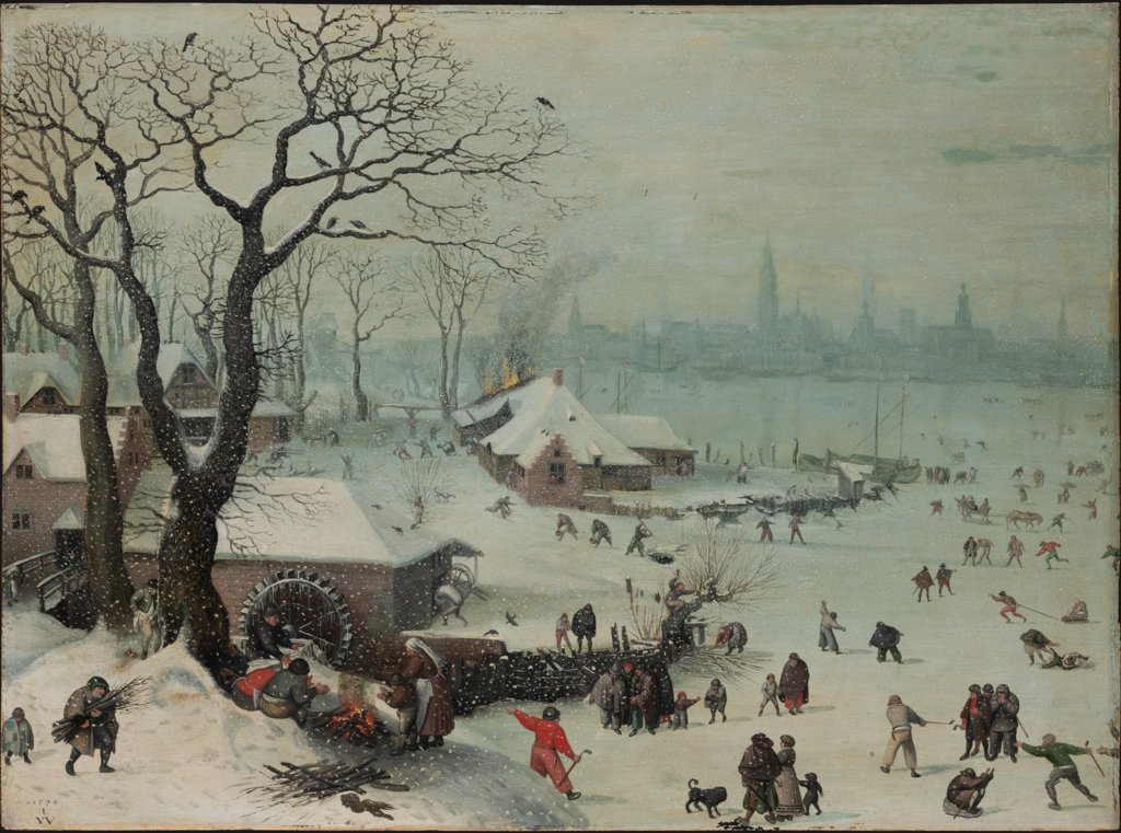 Winter Landscape with Snowfall near Antwerp, Lucas van Valckenborch
