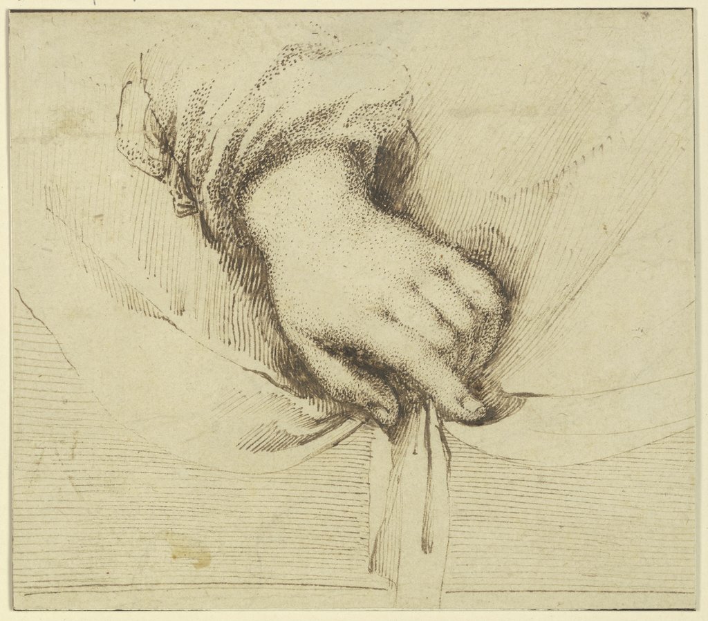 Eine Hand, die ein Gewand hält (?), Art des Guercino (Giovanni Francesco Barbieri)