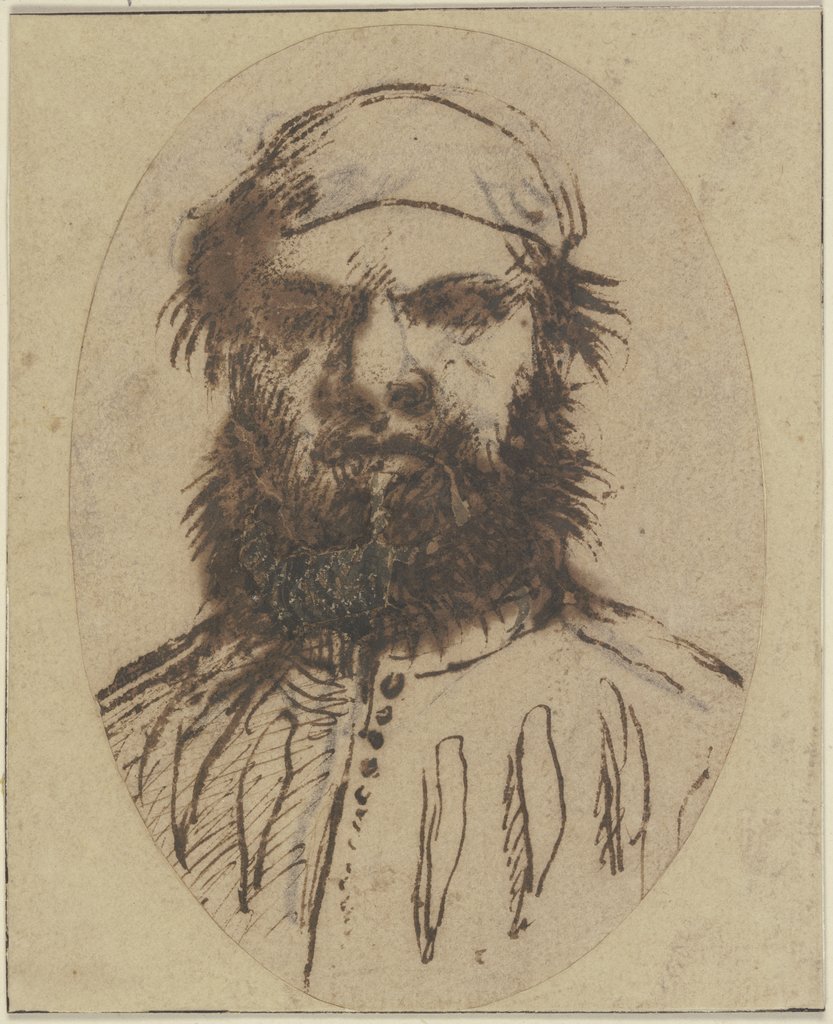 Bärtiger Mann mit einer kleinen Mütze, Guercino (Giovanni Francesco Barbieri);   ?