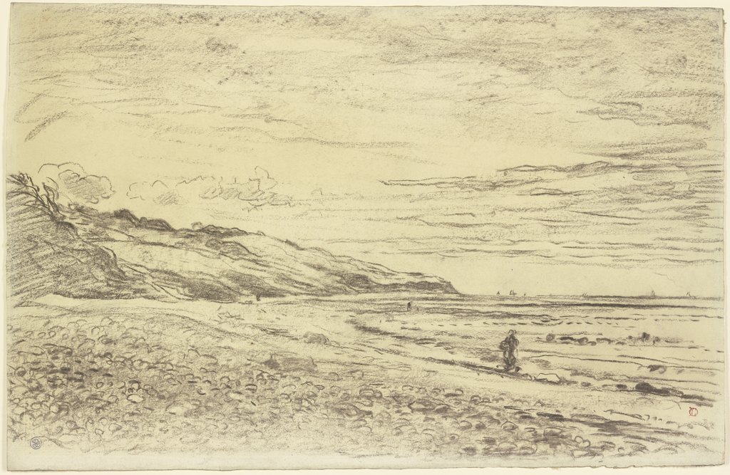 Steinige Meeresküste, vorne links Hügel, Charles François Daubigny