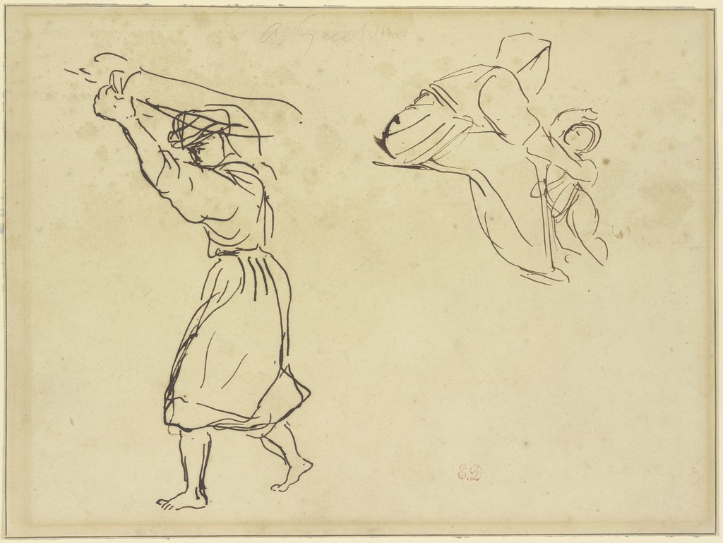 Studienblatt: Araber, ein Tuch schwingend; Mutter und Kind, Eugène Delacroix