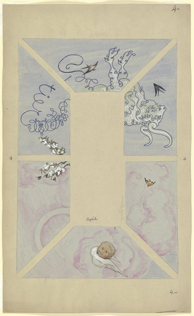 April. Entwurf zur Decke im Café Bauer, bestehend aus sechs Teilen, Hans Thoma