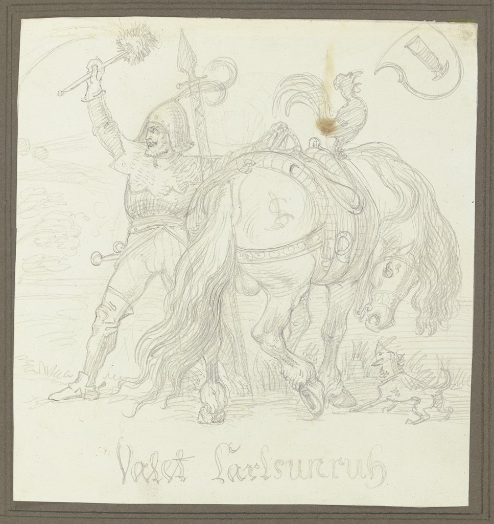 "Valet Karlsunruhe", Ritter mit seinem Pferd zurückweichend, Ludwig von Schwanthaler