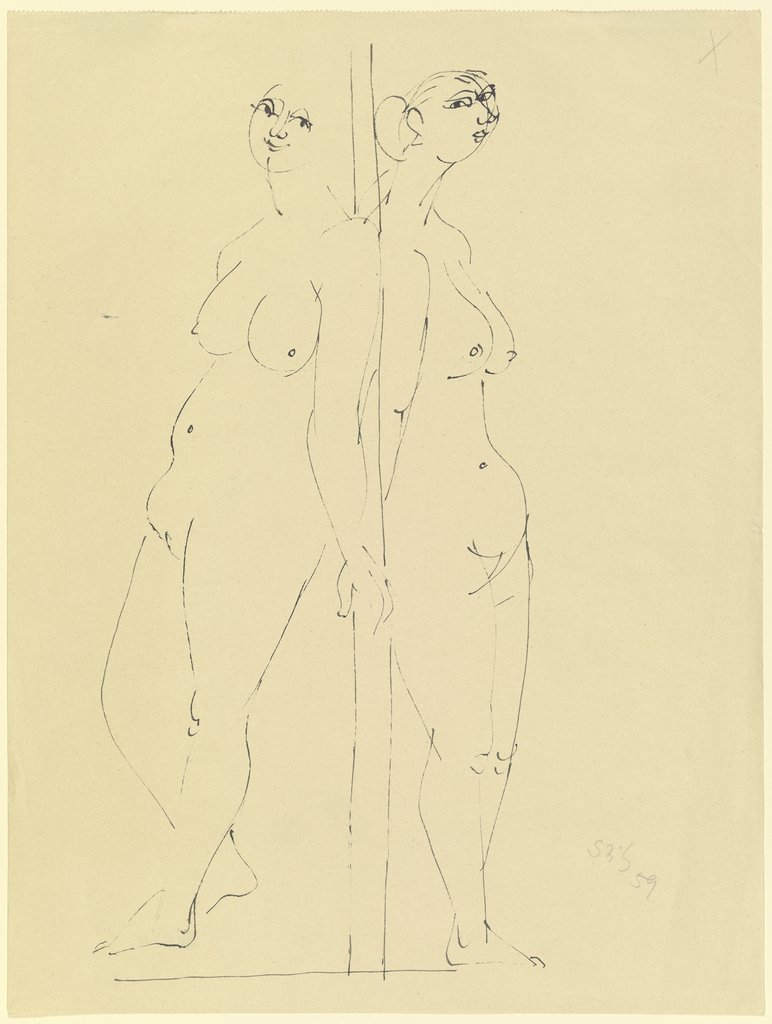 Zwei Frauenakte, stehend an eine Stütze gelehnt, Gustav Seitz