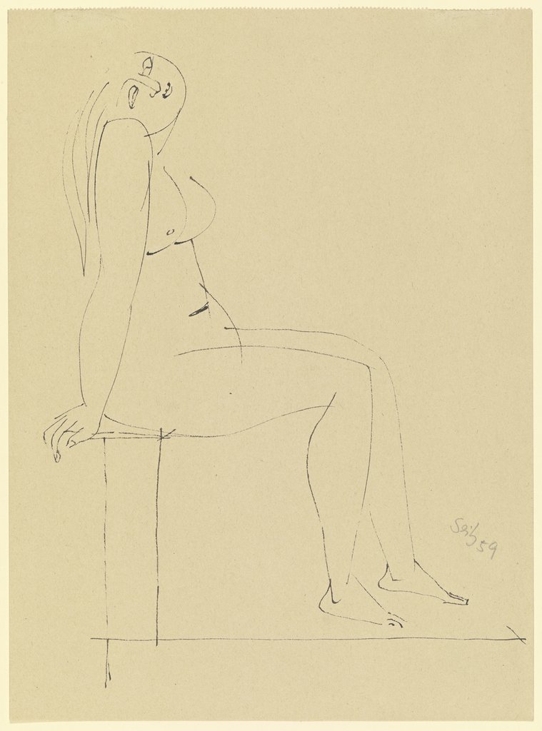 Weibliches Aktmodell sitzend, im Profil, Gustav Seitz