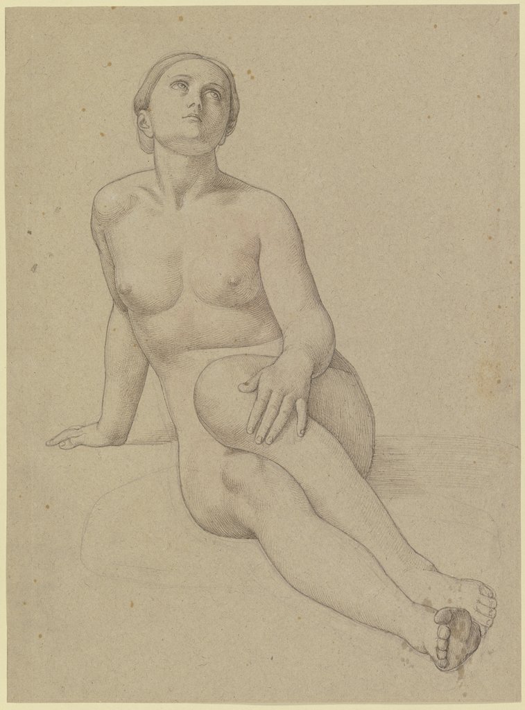 Auf dem Boden sitzender weiblicher Akt auf den rechten Arm gestützt, Edward von Steinle