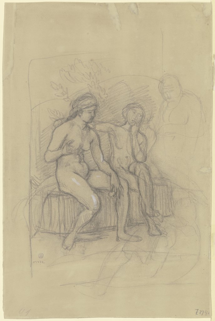 Zwei nebeneinander sitzende weibliche Akte, Hans von Marées