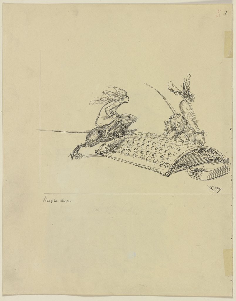 Zwei weibliche Akte reiten auf Ratten über ein Reibeisen, Heinrich Kley