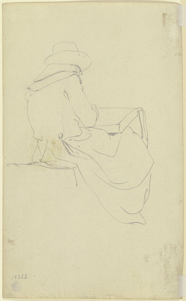 Sitzende Rückenfigur eines Zeichners mit dem Skizzenbuch auf den Knien, Wilhelm von Kobell