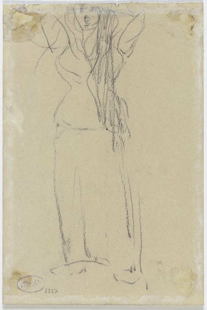 Flüchtige Skizze einer Frauenfigur mit erhobenen Armen, Piet Mondrian