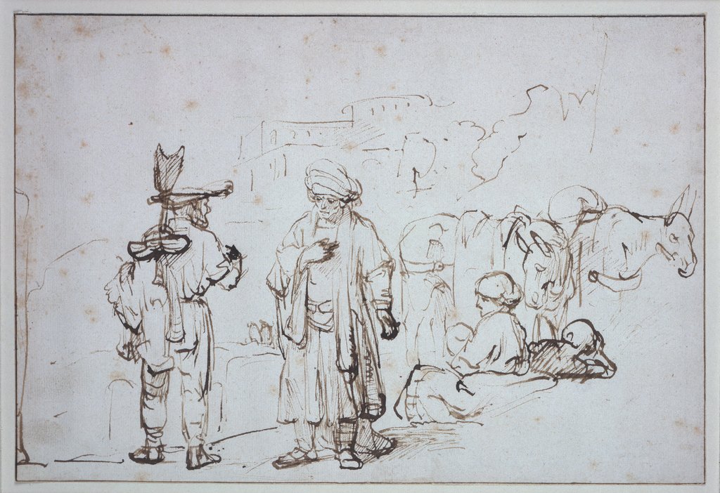 Der Levite mit dem Mann aus Gibeah, Rembrandt Harmensz. van Rijn;  Schule