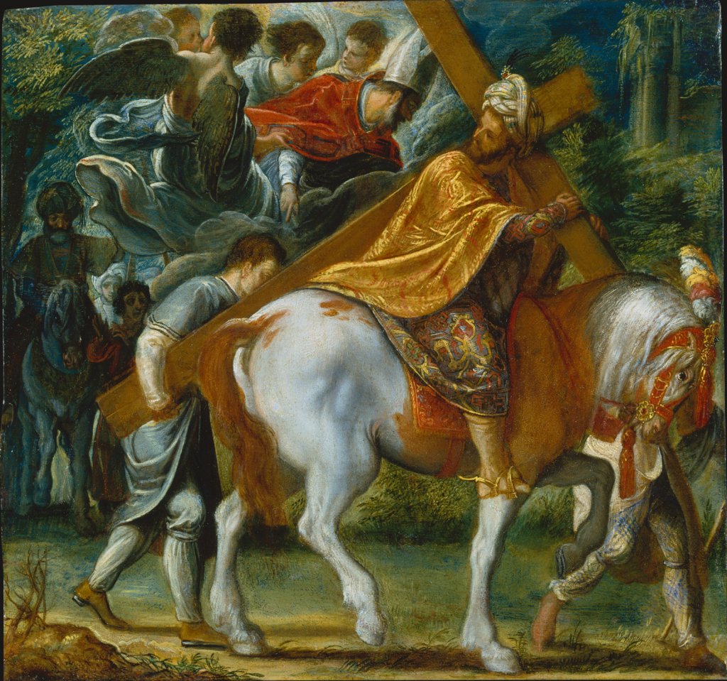 The Frankfurt Altarpiece of the Exaltation of the True Cross:
Heraclius on Horseback with the Cross (bottom right), Adam Elsheimer