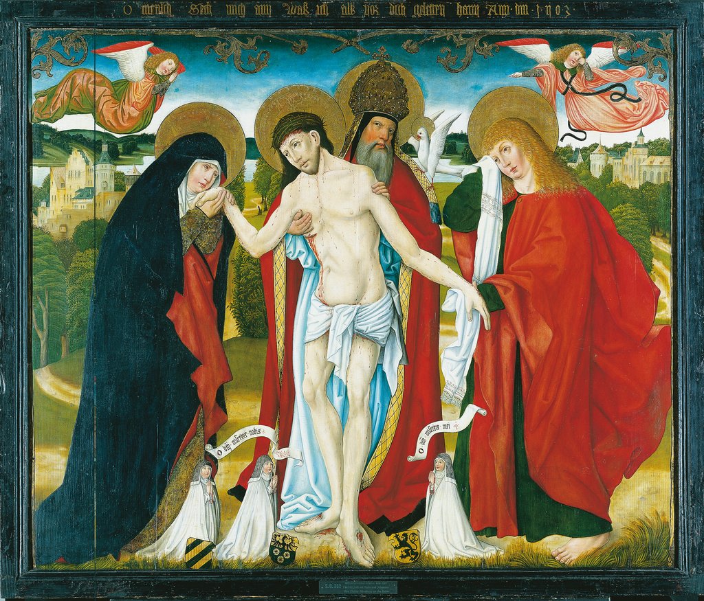 Hl. Dreifaltigkeit mit Maria und Johannes, Meister des Wendelin-Altares
