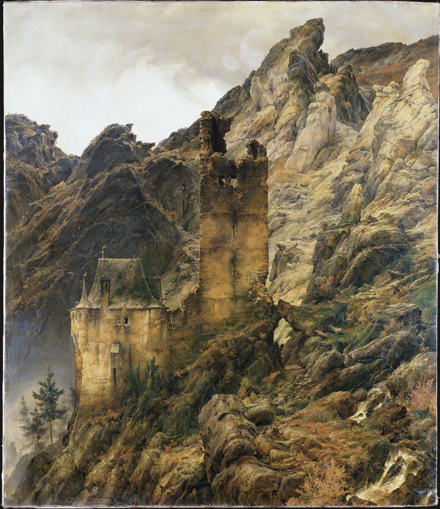 Felsenlandschaft: Schlucht mit Ruinen, Carl Friedrich Lessing
