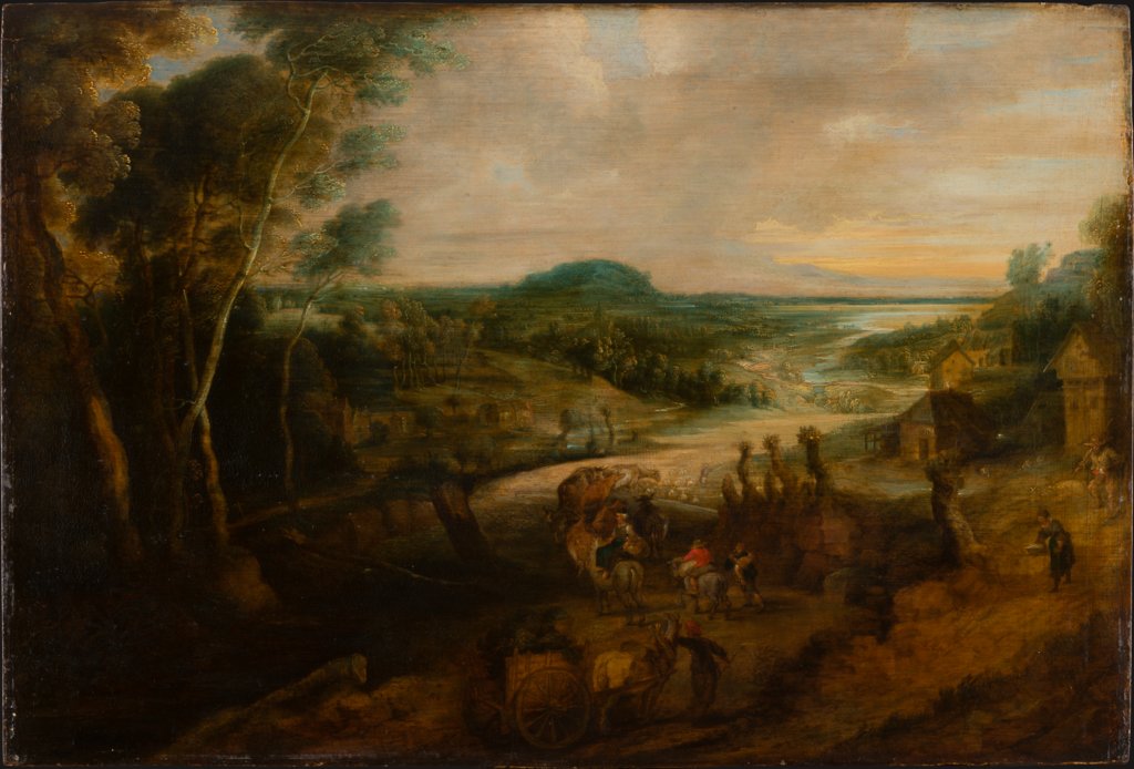 River Landscape with Peasants on the Way to Market, Lucas van Uden