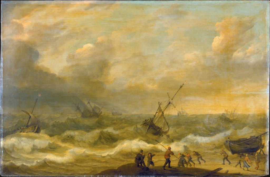 Stürmische See mit vielen Schiffen, Adam Willaerts;  und Werkstatt