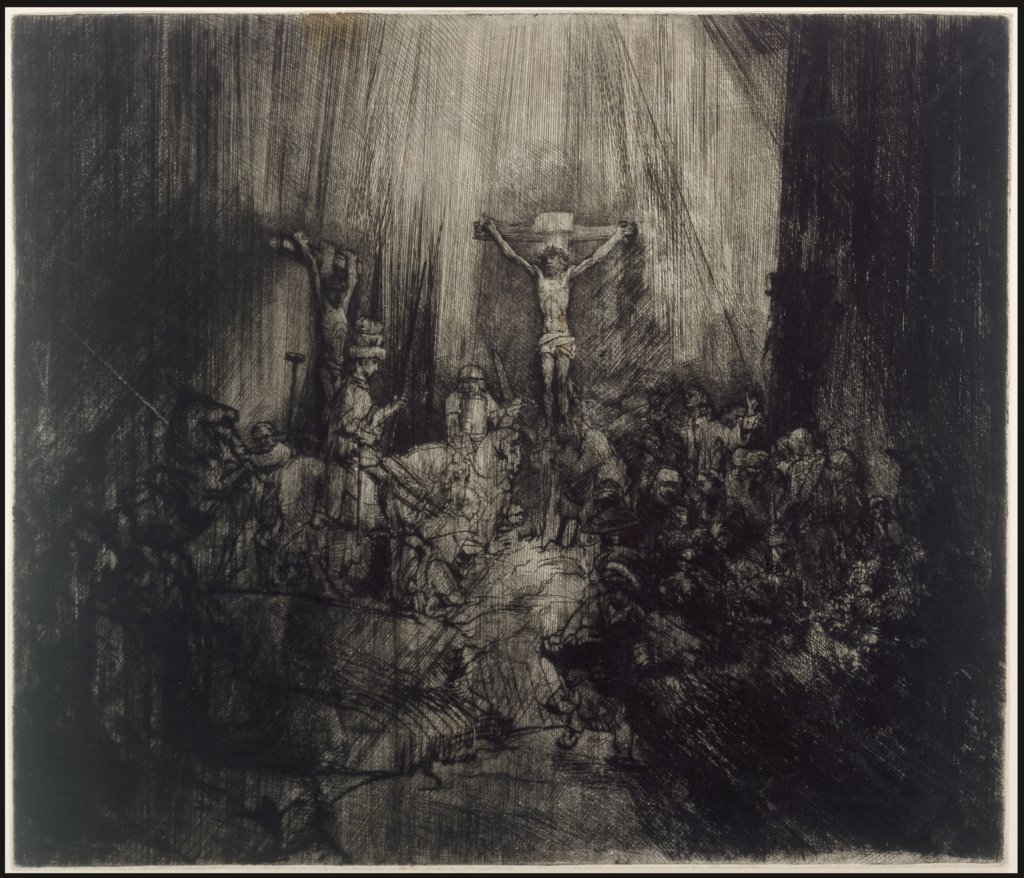 Christ crucified between the two thieves: 'The three crosses', Rembrandt Harmensz. van Rijn