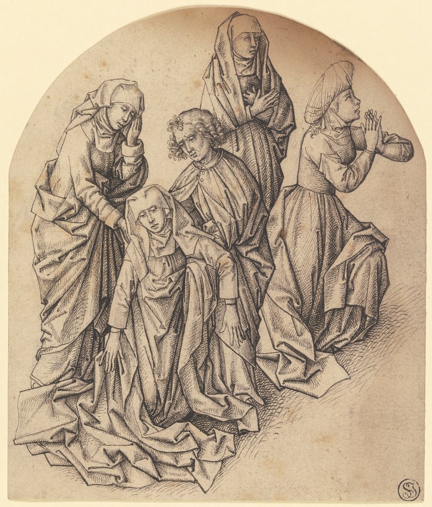 Trauernde unter dem Kreuz, Martin Schongauer;  Nachfolge, nach Dieric Bouts d. Ä.;  Umkreis
