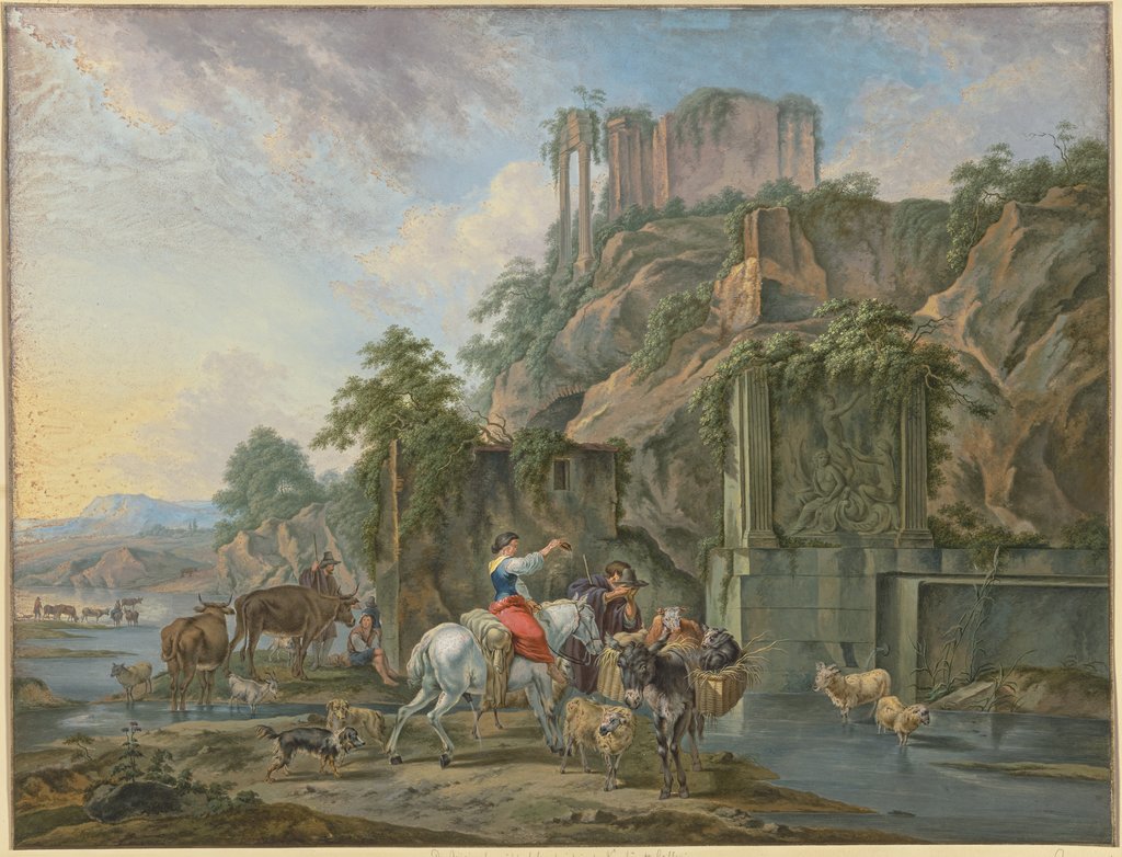 Hirten an einem römischen Brunnen, Friedrich Rauscher, nach Nicolaes Berchem