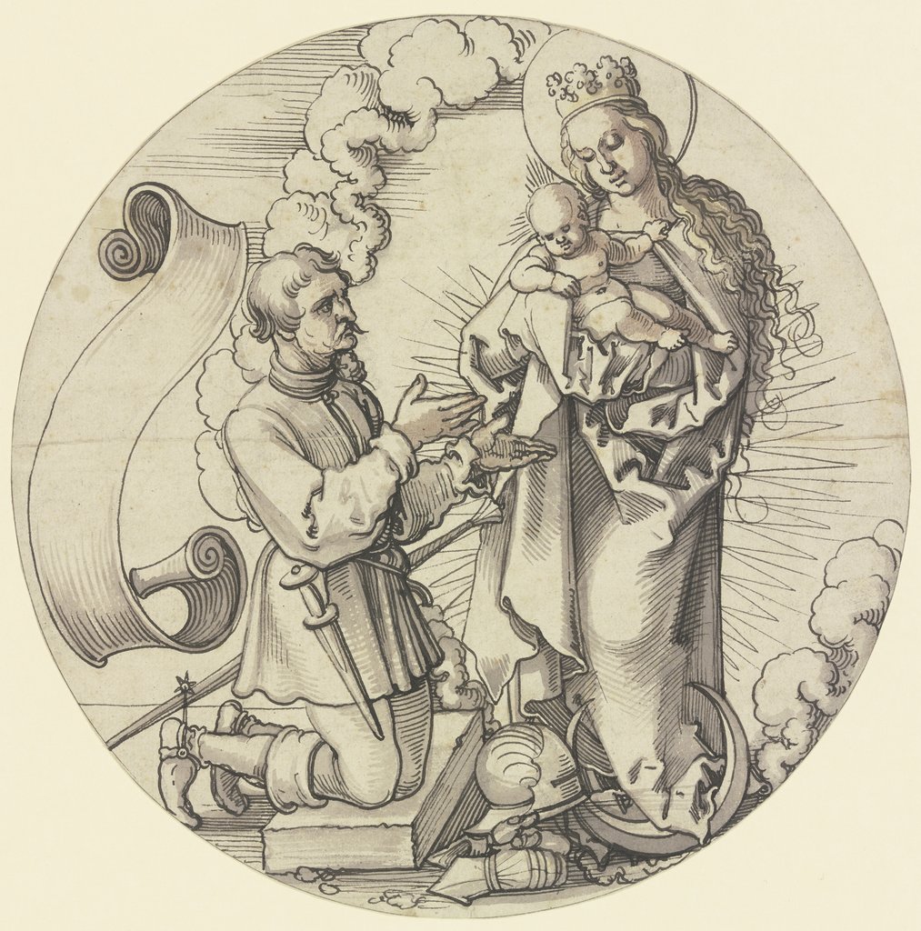 Die Madonna auf der Mondsichel mit einem knienden Ritter als Stifter, Sebald Beham, Sebald Beham;  workshop