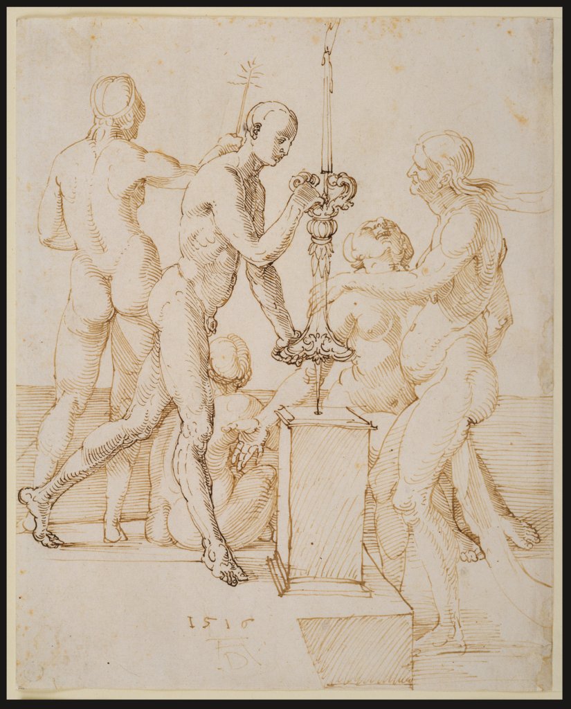 Fünf nackte Figuren um einen brennenden Leuchter, Albrecht Dürer