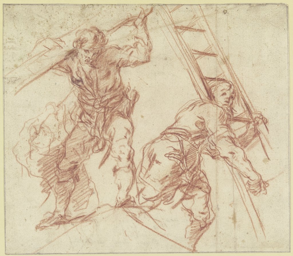Zwei Männer, der eine einen Balken, der andere eine Leiter tragend, Johann Christoph Storer