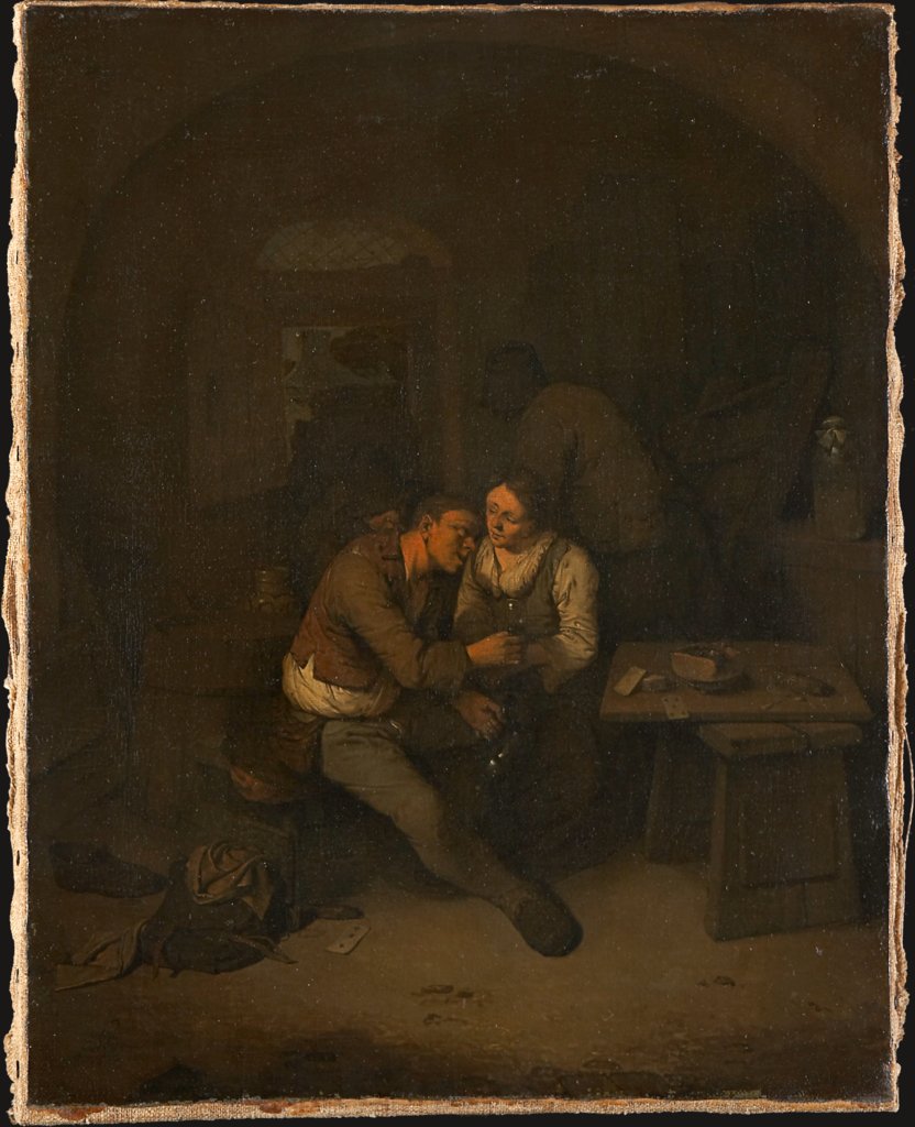 Bauern und Schankmädchen in einem Wirtshaus, Cornelis Pietersz. Bega