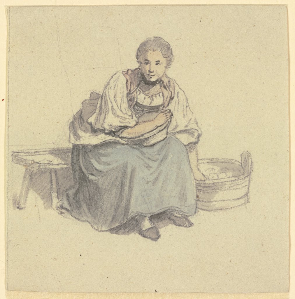 Sitzende Frau mit Holzbütte, Johann Ludwig Aberli