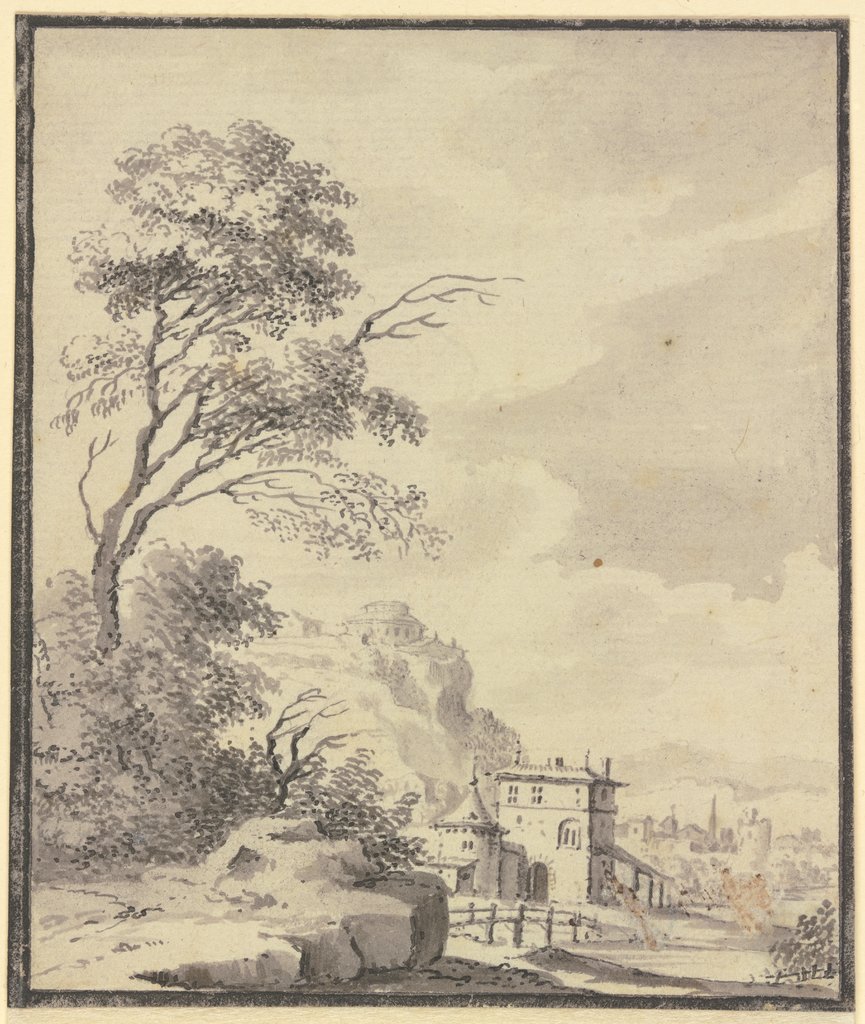 Landschaft mit einem Haus mit Turm, Johann Ludwig Aberli