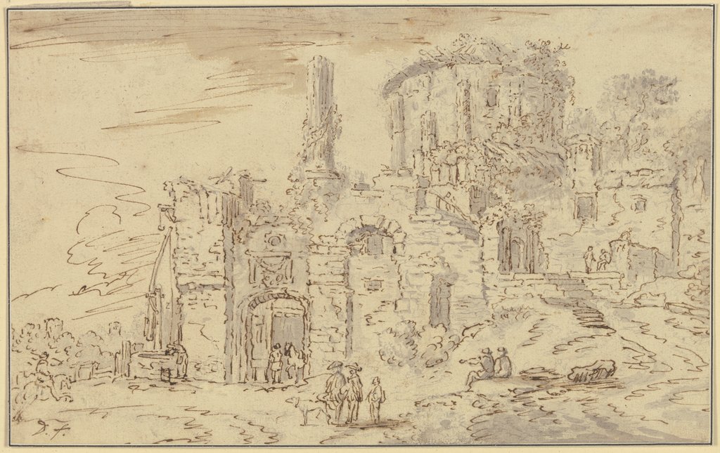 Ruinen von Tempelgebäuden in einer Landschaft, Christian Wilhelm Ernst Dietrich